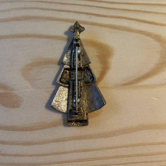 Vintage Signed LIA Christmas Tree Brooch Gold Tone Silver Tone Rhinestone Pin - Picture 2 of 5